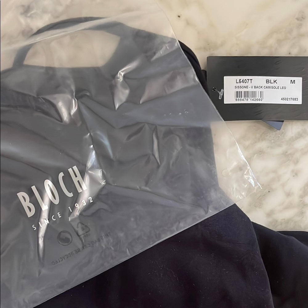 NWT Bloch Black V-Back Camisole Leotard. Size M.